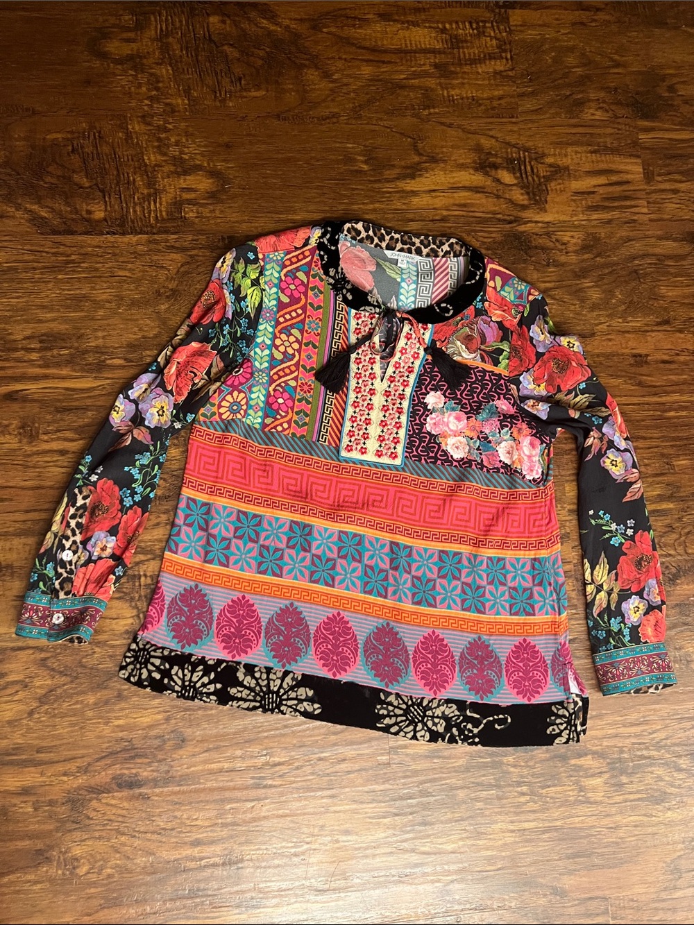 John Mark Multicolor Floral & Geometric Print Long Sleeve Top